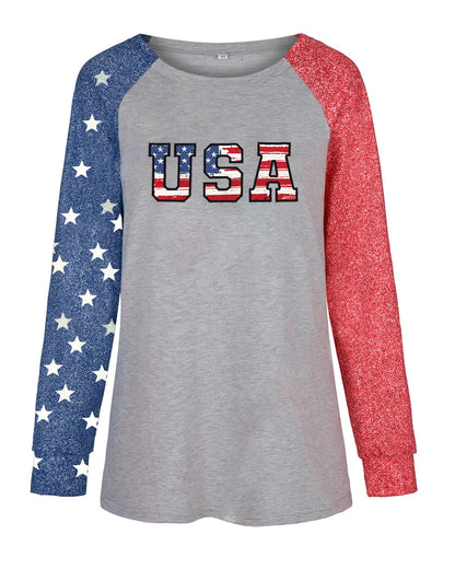 Womens Long Sleeve Baseball Mom American Flag Star Sweatshirt