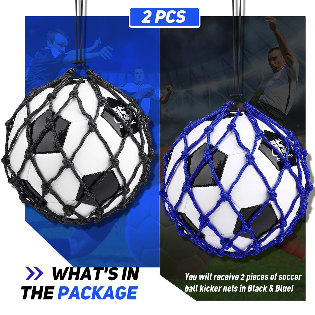 TOBWOLF Football Kick Trainer, Soccer Return Trainer Net Fits Ball Size 3, 4, 5, Hands-Free Soccer Kick Throw Training Aid