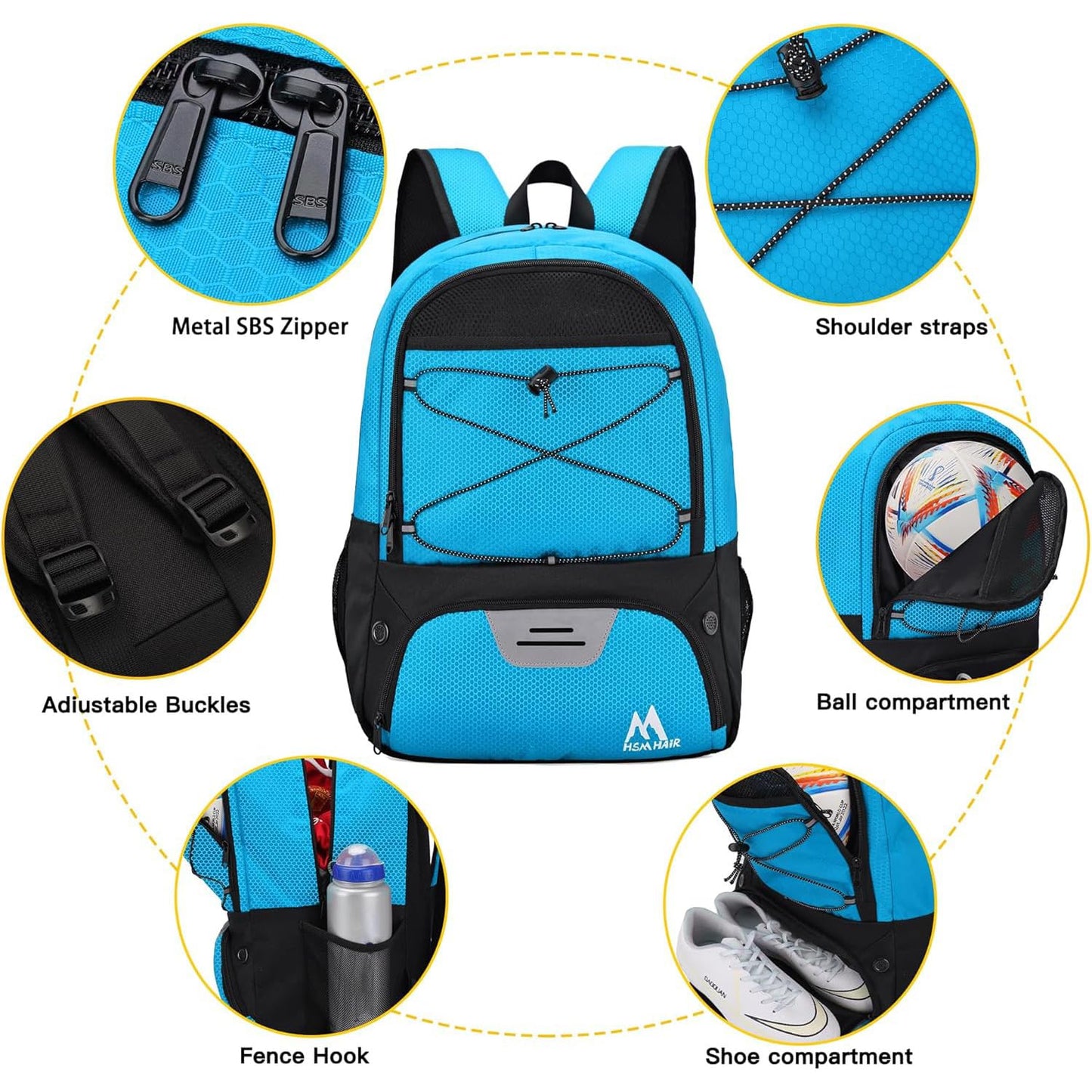 Hsmihair Soccer Bag,Youth Soccer Backpack with Ball and Cleat Compartment