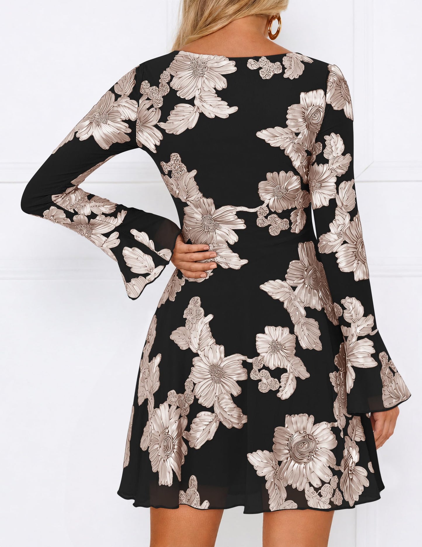 ZESICA Women's 2026 Fall Floral Wedding Guest Cocktail Mini Dress