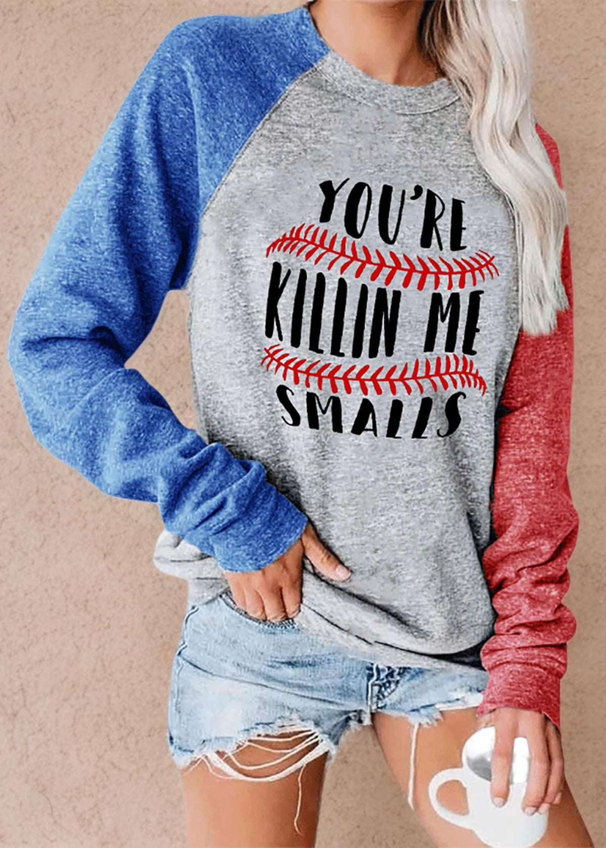 Womens Long Sleeve Baseball Mom American Flag Star Sweatshirt