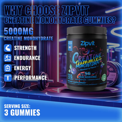 Creatine Monohydrate Gummies, NSF Certified Creatine Gummy, 5g Dose for Men & Women to Support Muscle, Strength, Recovery, Cognitive Health & Memory, Pineapple Flavor, 135 Gummies
