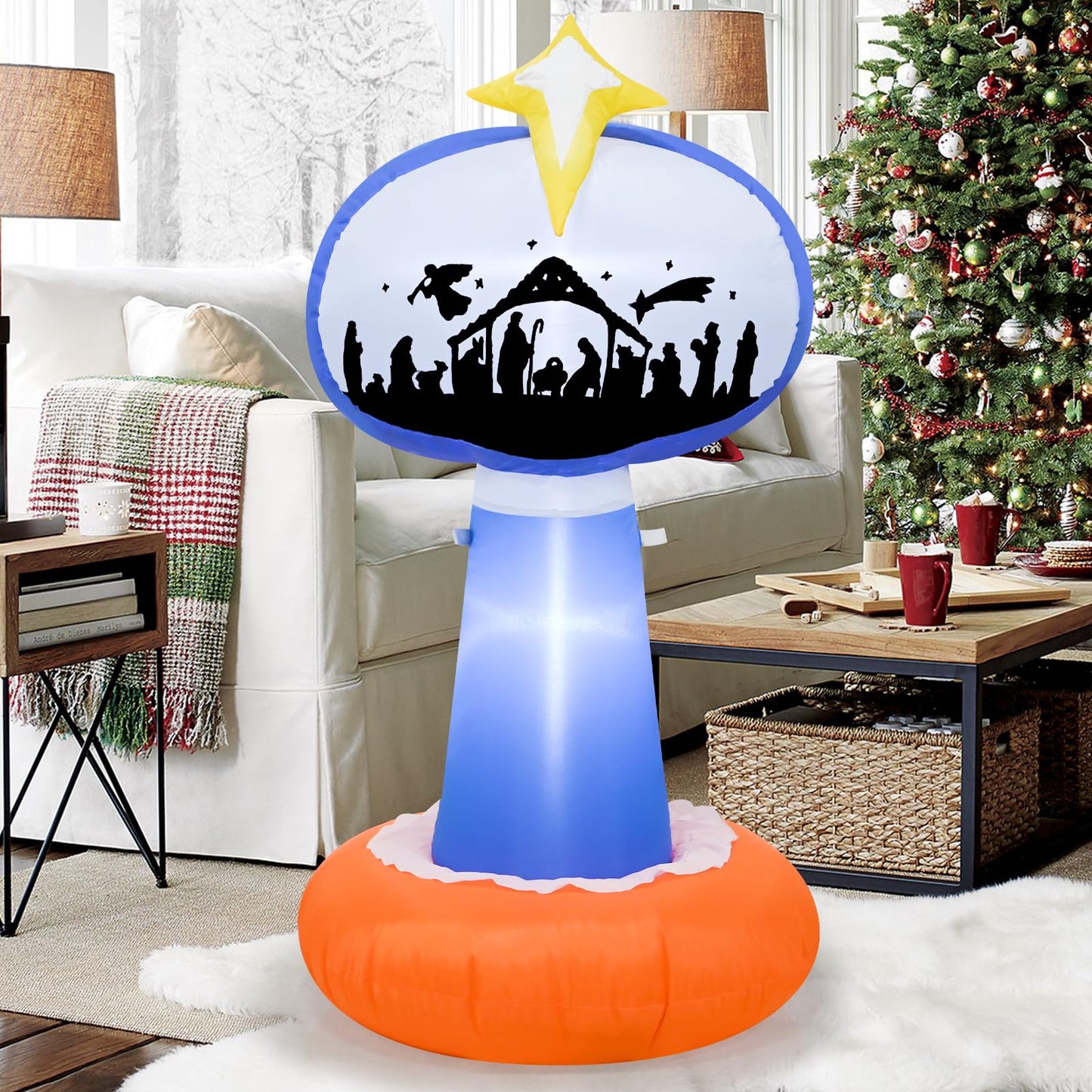 TRMESIA 8 Feet Jesus Birth Decoration Indoor Outdoor Inflatable Nativity Scene with LED Lights, Christmas Garden Lawn Decoration, Blow up Xmas Decor, Holiday Celebrations and Parties
