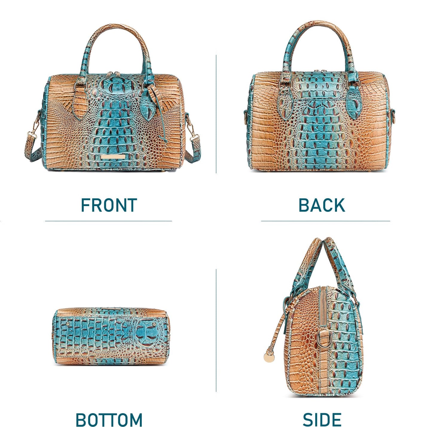 Makcr Joacbv Crocodile Handbag for Women Top Handle Leather Shoulder Purse | Glossy crocodile-embossed vegan leather with rolled handles, buckle details, a structured dome shape, and adjustable strap.