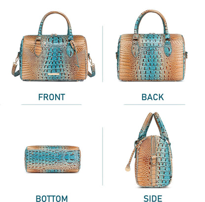 Makcr Joacbv Crocodile Handbag for Women Top Handle Leather Shoulder Purse | Glossy crocodile-embossed vegan leather with rolled handles, buckle details, a structured dome shape, and adjustable strap.