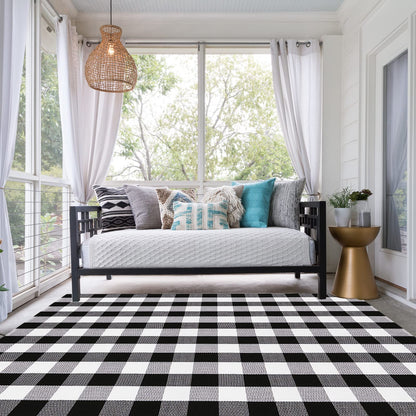 Christmas Door Mat Outdoor 35.4''x59'' Buffalo Plaid Christmas Decor Rug Cotton Hand-Woven Layered Door Mats Washable Carpet for Front Porch, Kitchen, Farmhouse, Entryway