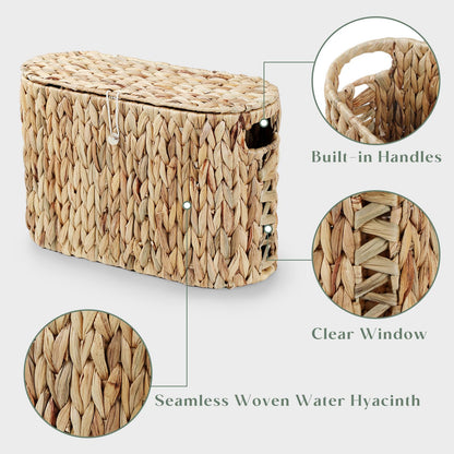 YANGQIHOME Toilet Paper Storage, Water Hyacinth Toilet Paper Storage with Lid, Papers Container for up to 9 Mega Rolls, Bathroom Basket Organizer