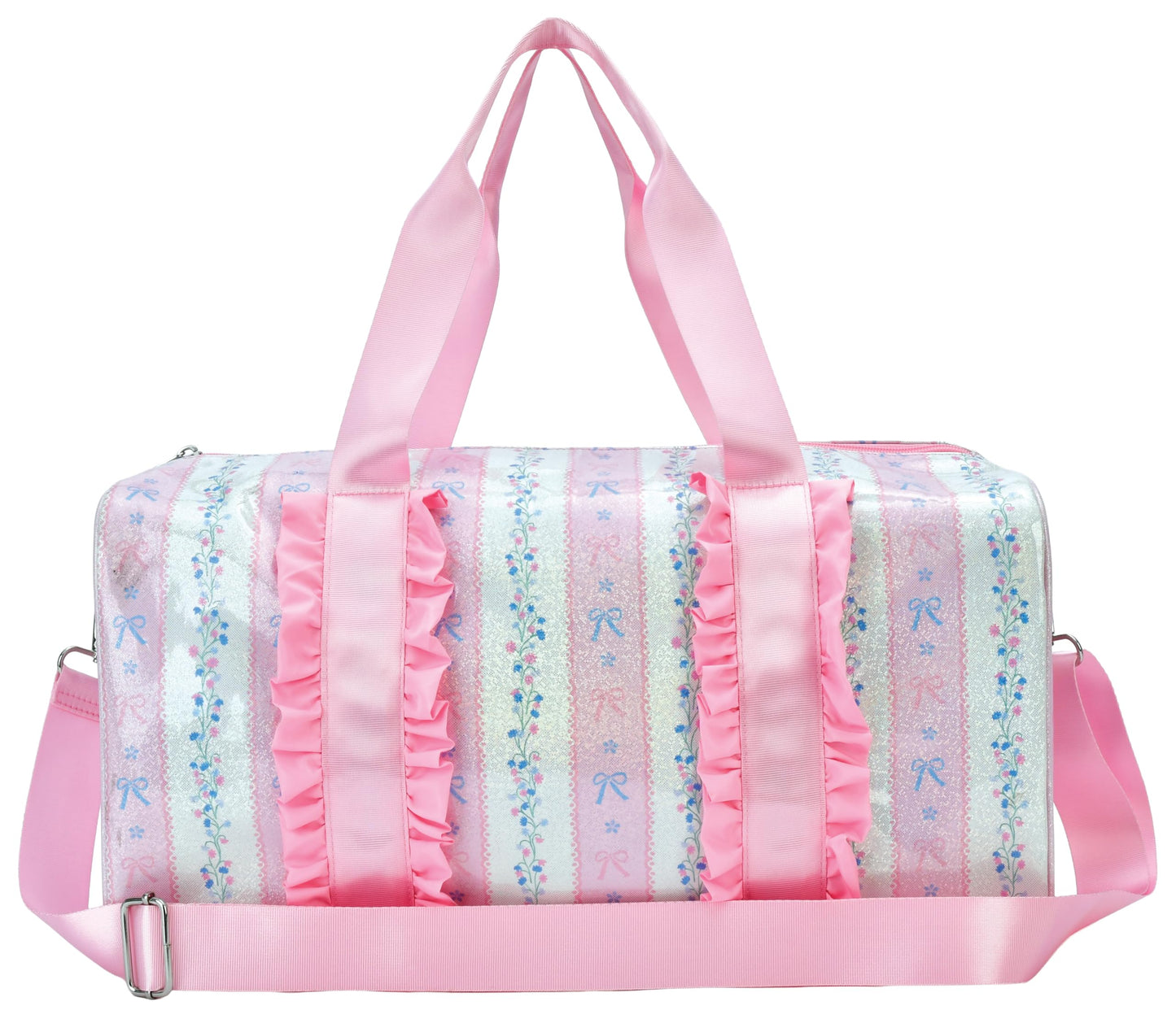 iscream 17" x 10" Duffle Bag with Double Handles, Removable, Adjustable Should Strap and Ruffle Accents - Vintage Vibes