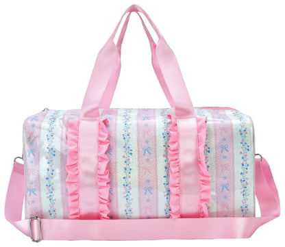iscream 17" x 10" Duffle Bag with Double Handles, Removable, Adjustable Should Strap and Ruffle Accents - Vintage Vibes