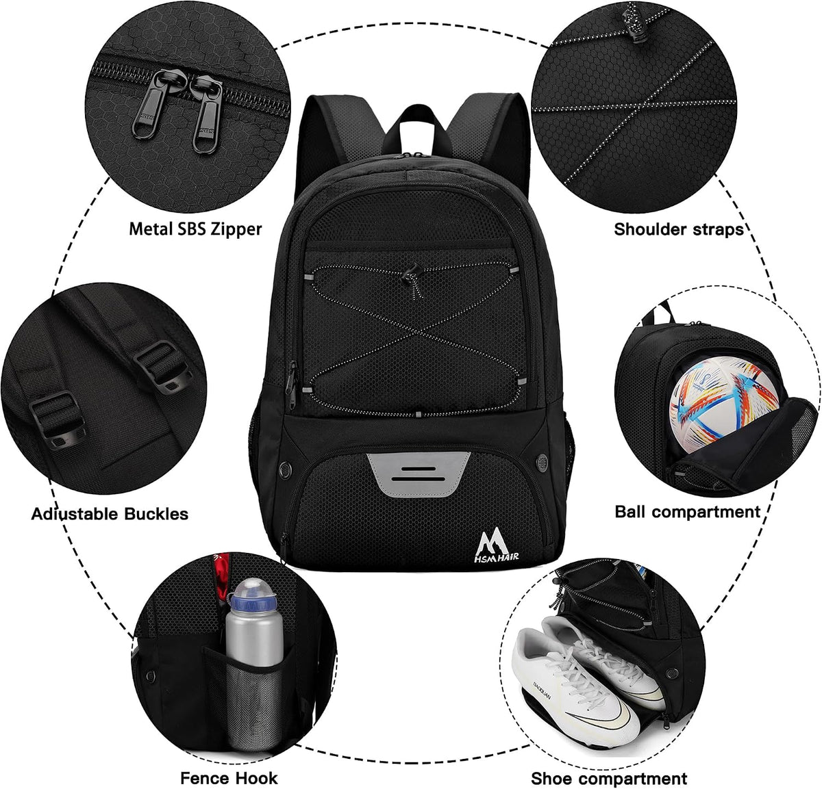 Hsmihair Soccer Bag,Youth Soccer Backpack with Ball and Cleat Compartment