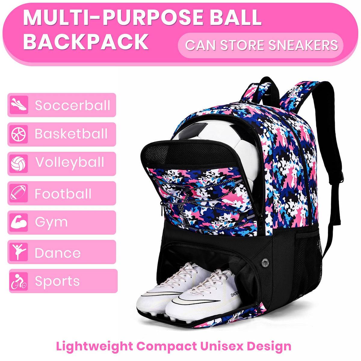Hsmihair Soccer Bag,Youth Soccer Backpack with Ball and Cleat Compartment