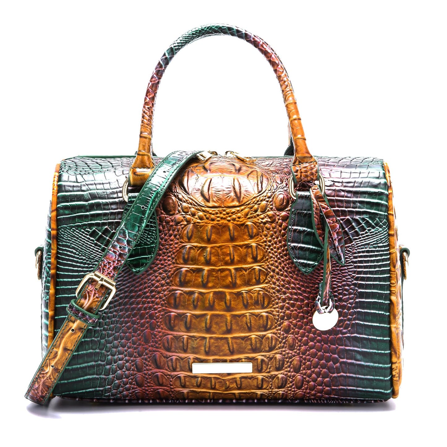 Makcr Joacbv Crocodile Handbag for Women Top Handle Leather Shoulder Purse | Glossy crocodile-embossed vegan leather with rolled handles, buckle details, a structured dome shape, and adjustable strap.