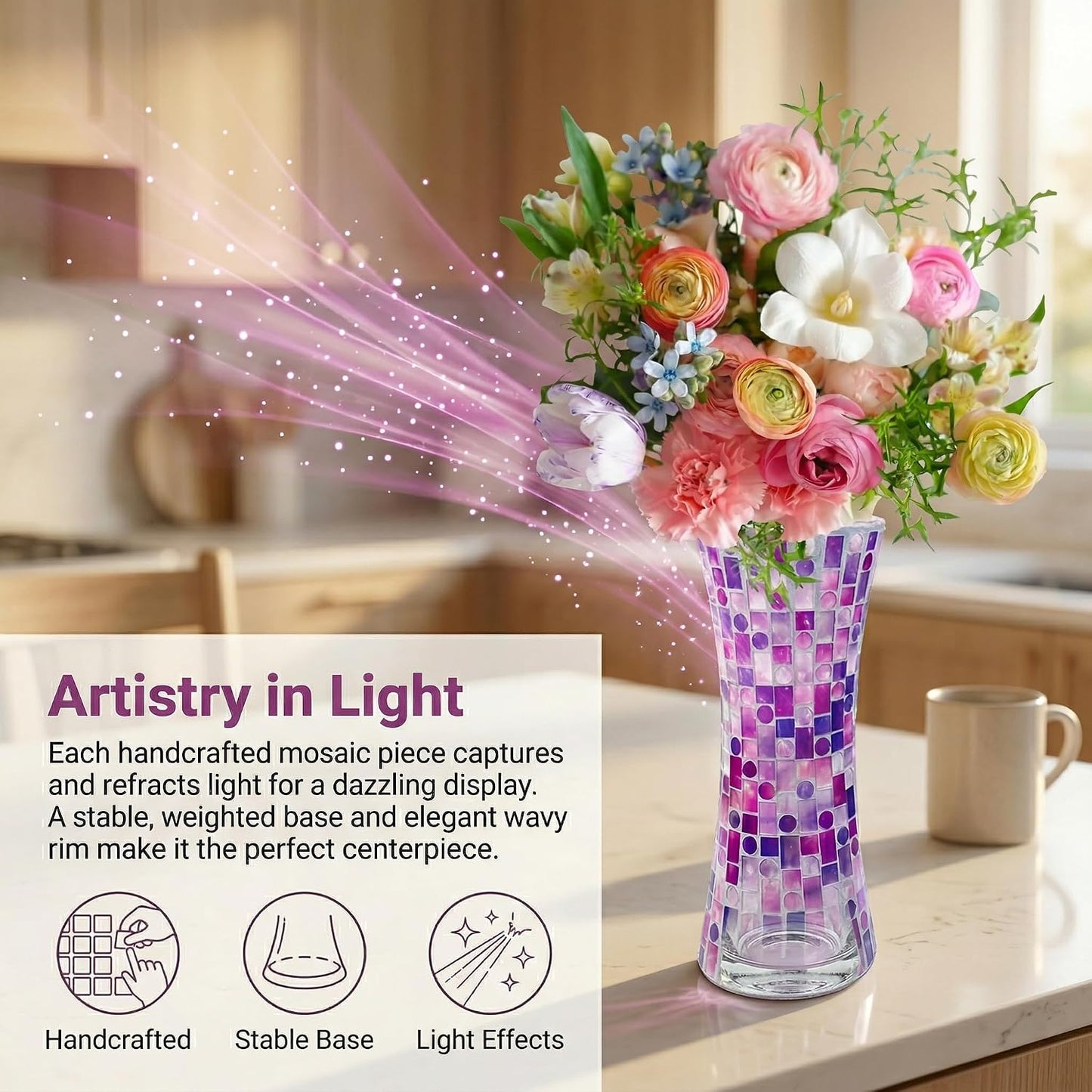 11.6" H Purple Red Mosaic Vase