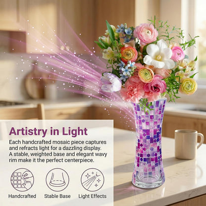 11.6" H Purple Red Mosaic Vase