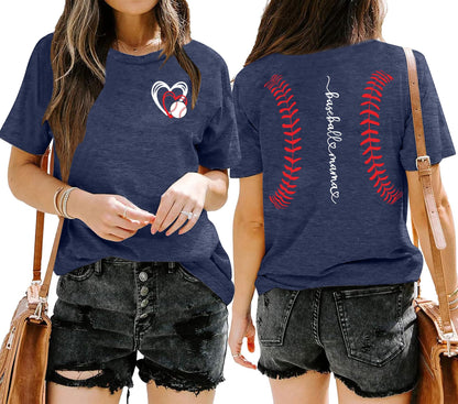 Baseball Mom Shirt for Women: Funny Baseball Tee Shirt Baseball Mama Short Sleeve Casual Tee Tops