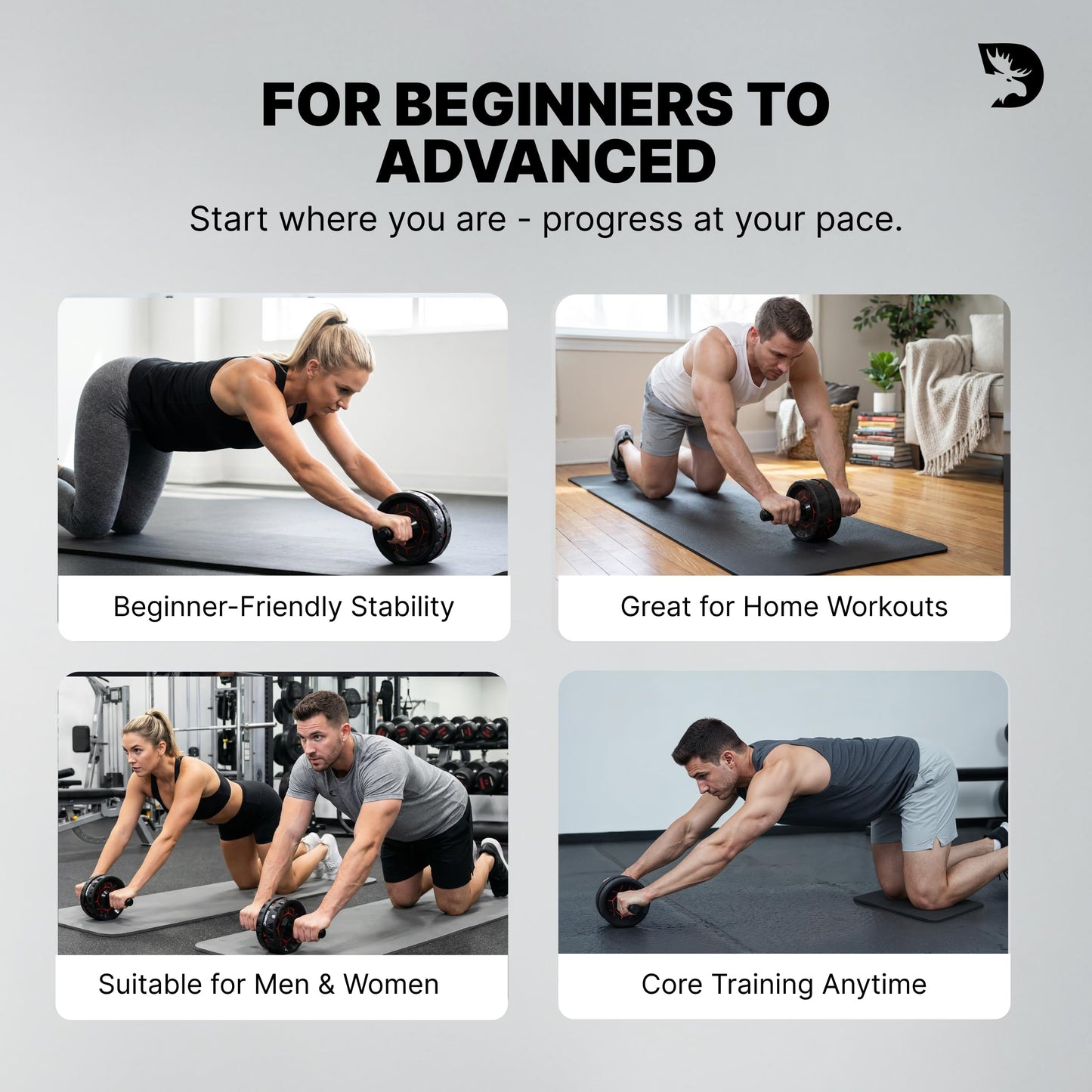 DMoose Fitness Ab Roller Wheel with Elbow Support & 2 Knee Pads - Abdominal Exercise Trainer for Core Strength Training - Ultimate Abs Workout Equipment for Home and Gym - Ab Machine for Men & Women