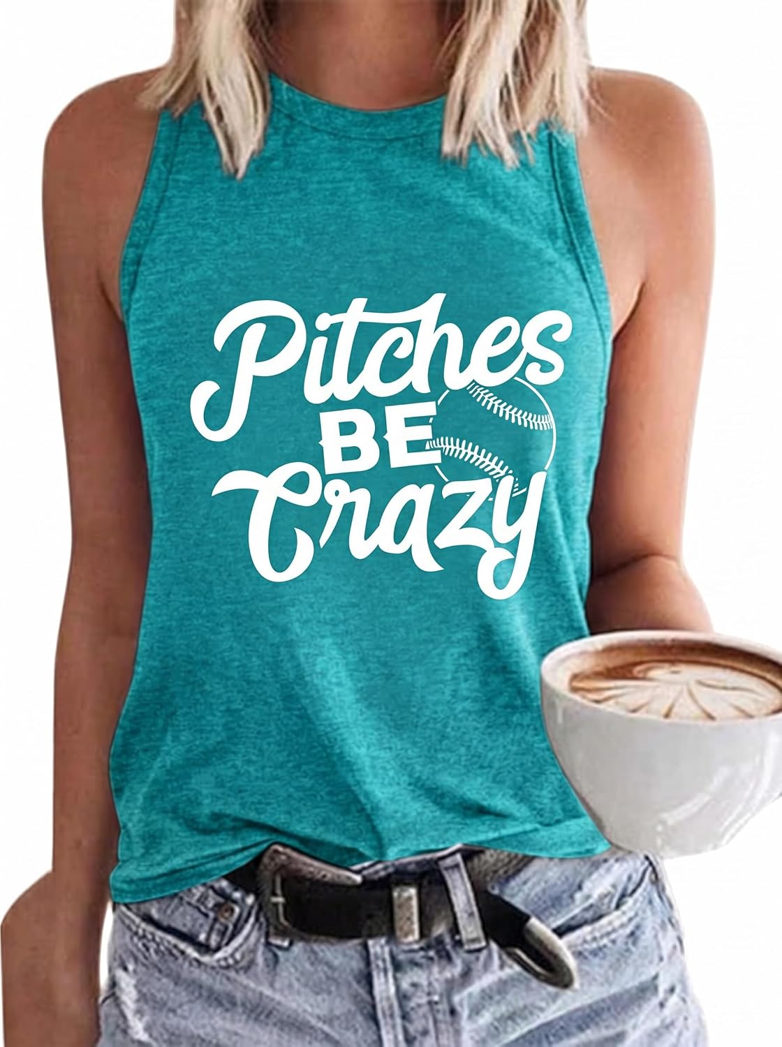 MHTOR Baseball O-Neck Tank Women Print Baseball Tanks Cute Workout Graphic Casual Summer Sleeveless Vest Top