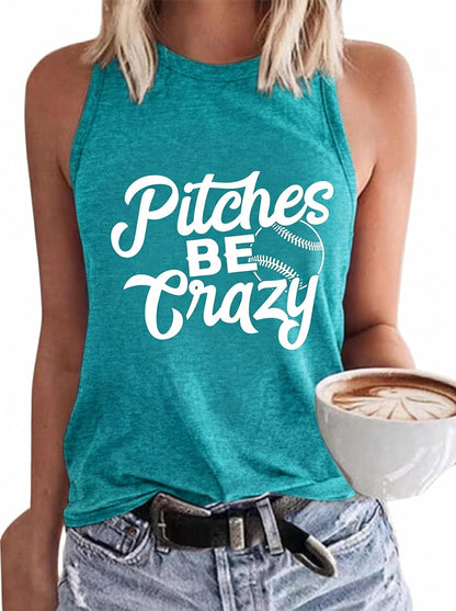 MHTOR Baseball O-Neck Tank Women Print Baseball Tanks Cute Workout Graphic Casual Summer Sleeveless Vest Top