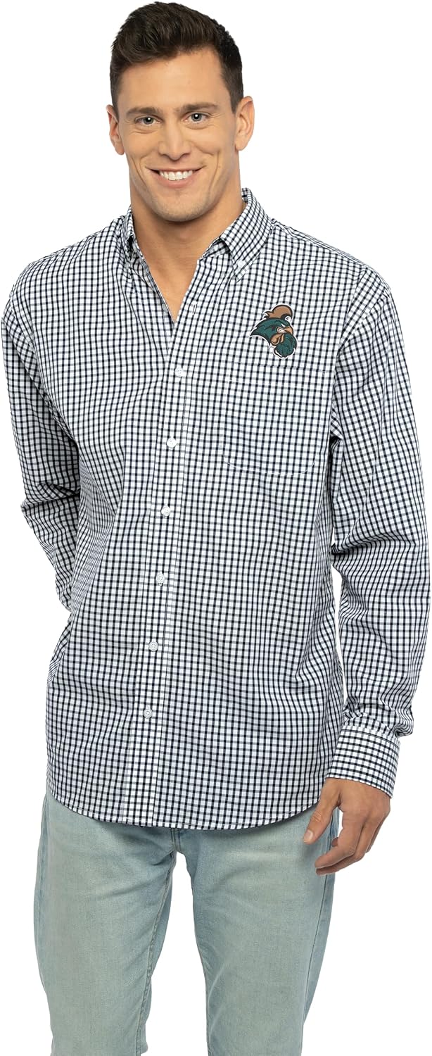 Vantage Men's Collegiate Easy-Care Long Sleeve Gingham Check Button Down Shirt