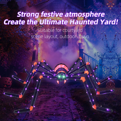 Halloween Decorations Outside Giant Spider - HOYECHI Outdoor Halloween Decor Lighted Spider 4.2FT, Light Up Spider with 90 LED Lights, Ground Stakes, for Front Yard Porch Gardens Lawns Party