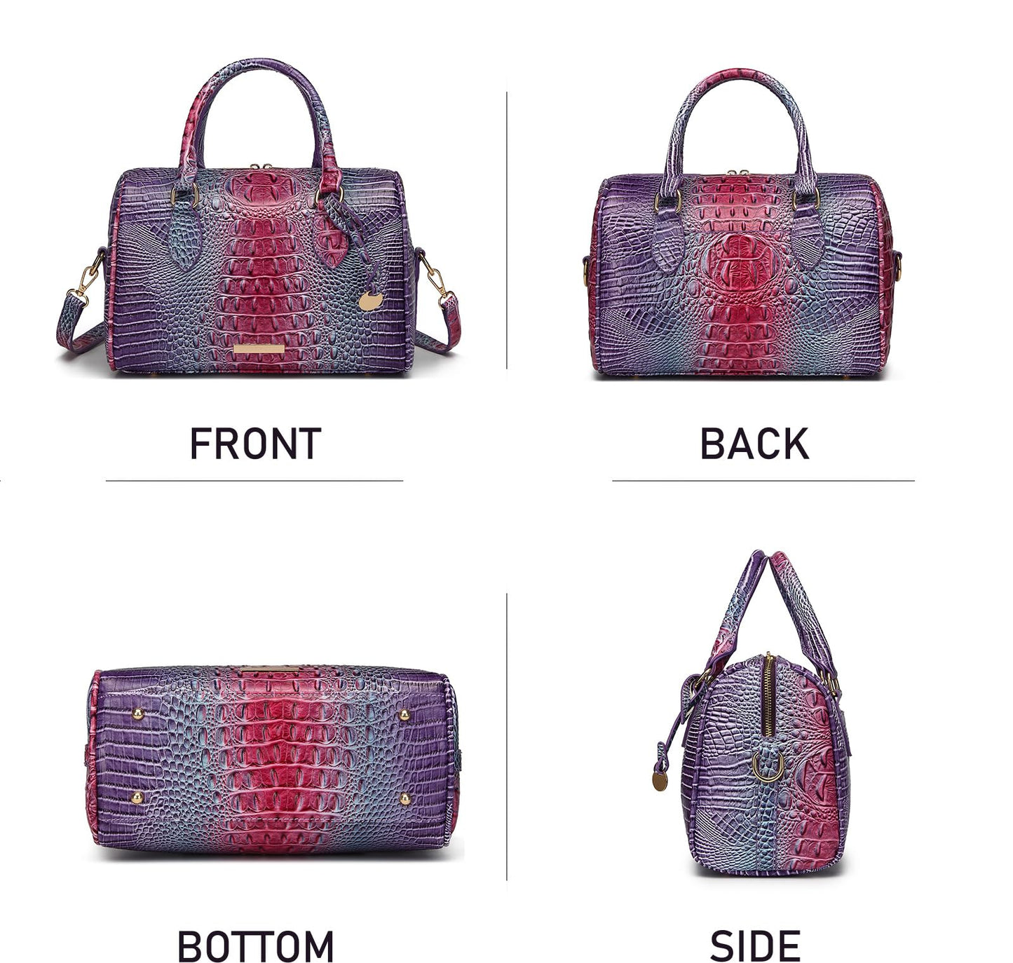 Makcr Joacbv Crocodile Handbag for Women Top Handle Leather Shoulder Purse | Glossy crocodile-embossed vegan leather with rolled handles, buckle details, a structured dome shape, and adjustable strap.