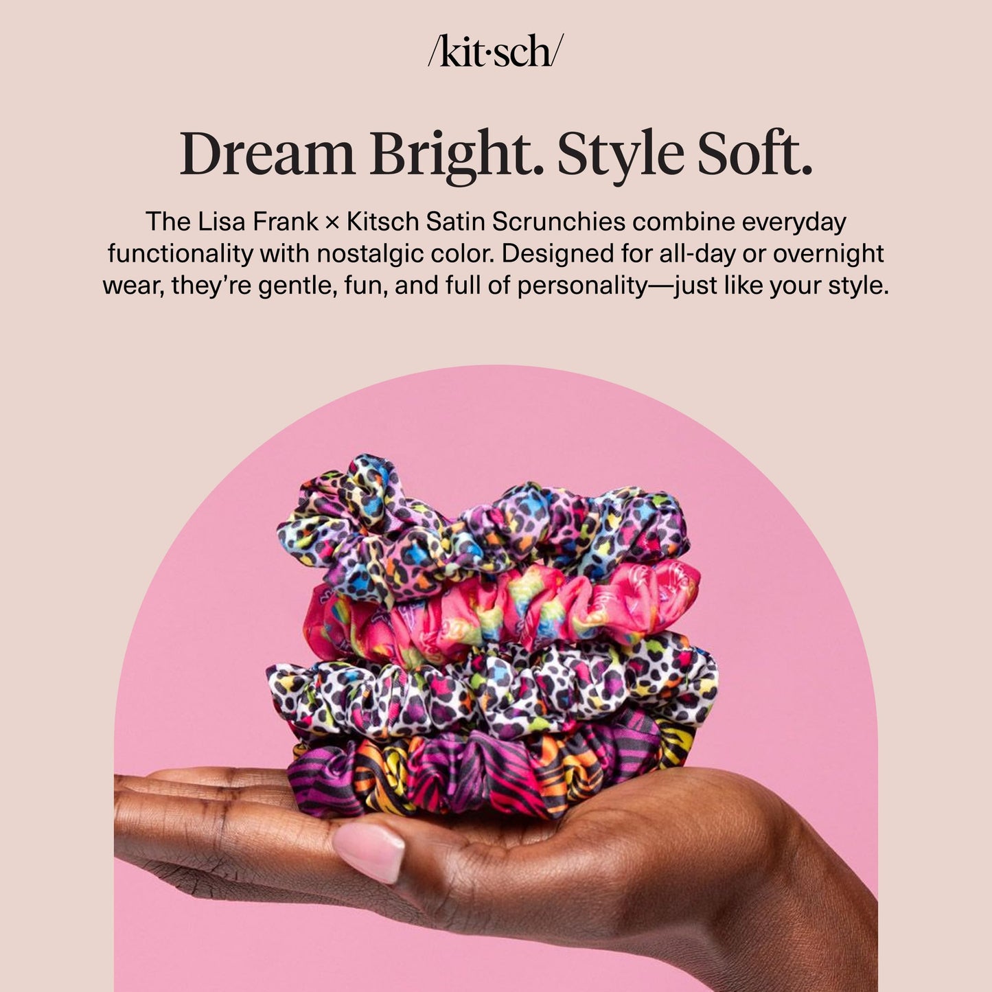 Kitsch Ultra-Petite Satin Scrunchies for Women - Cherry Blossom, 5pcs