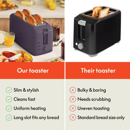 bella 2 Slice Slim Toaster, Fits-anywhere™ Kitchenware, 6 Setting Shade Control with Reheat & Cancel Buttons, Fits sourdough, 10” Long Slot, Anti Jam & Auto Shutoff, 900 Watt, Blossom