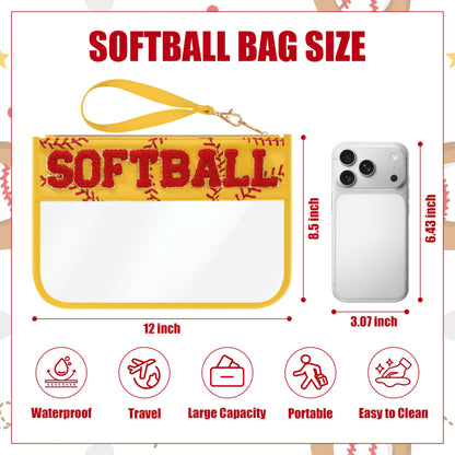 BuyCard Soccer Gift Makeup Bag with Chenille Letter Patch, Clear Cosmetic Pouch PVC Organizer Purse, Waterproof Travel Bag, Portable Toiletry Storage Bag for Her Friends