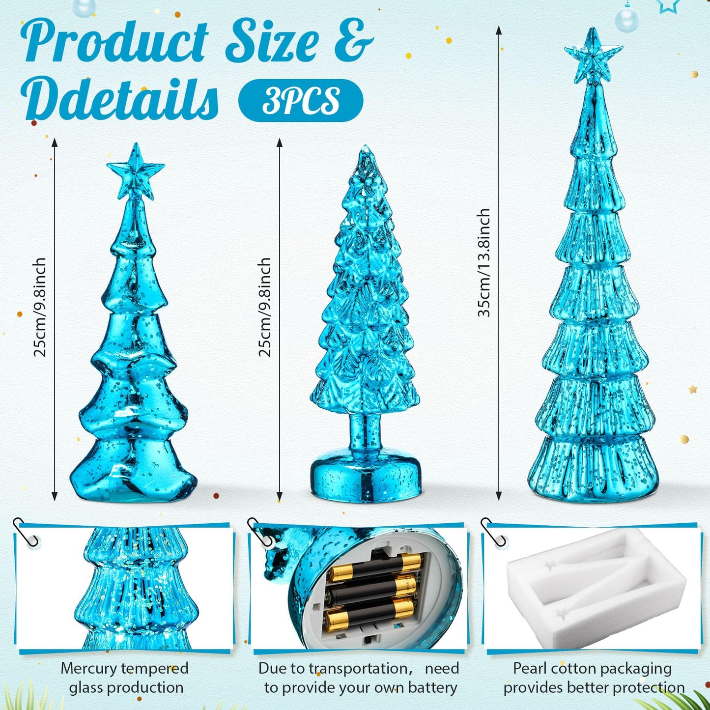 Funnymoom 3 Pack Glass Christmas Trees Decor Lighted Christmas Tree Tabletop Glitter Centerpiece Decoration Glass Xmas Tree Figurines Holiday Ornament for Table Mantle Fireplace(Gold,Classic)