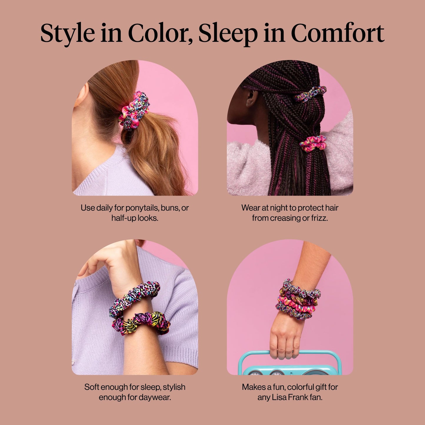 Kitsch Ultra-Petite Satin Scrunchies for Women - Cherry Blossom, 5pcs