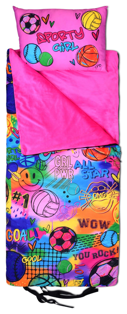 iscream Soft Cozy Fleece-Lined Fun Print Girls Sleeping Bag with Pillow | Snuggly, Integrated Handles, All Rolls Together for Ease, Machine Wash, 55" x 25", Fits Ages 4 to 10, Slumber Party Perfect