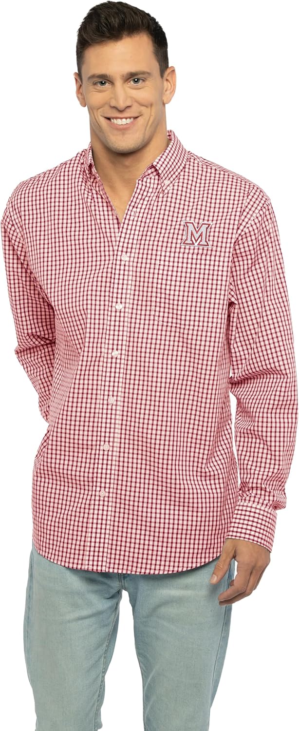Vantage Men's Collegiate Easy-Care Long Sleeve Gingham Check Button Down Shirt