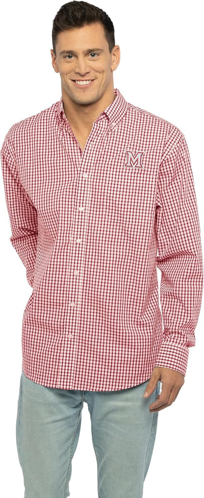 Vantage Men's Collegiate Easy-Care Long Sleeve Gingham Check Button Down Shirt