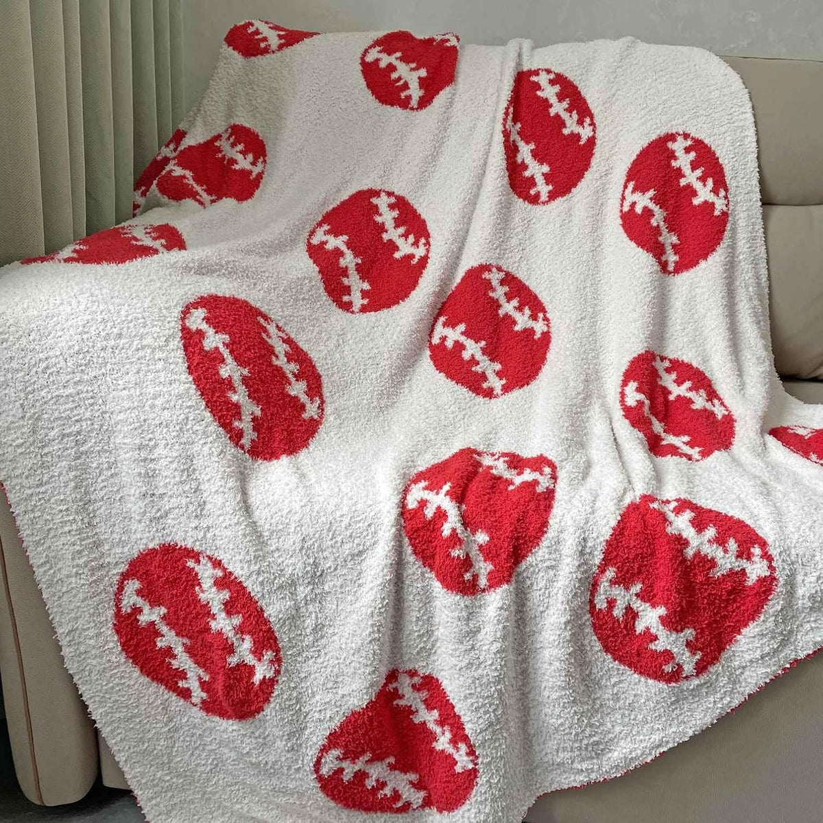 Cozy Baseball Pattern Blanket Perfect Lightweight Bedding for Adults, Soft, Warm, and Plush Soccer Sports Blanket Great for Bed Sofa (Baseball-Red, 51"x63")