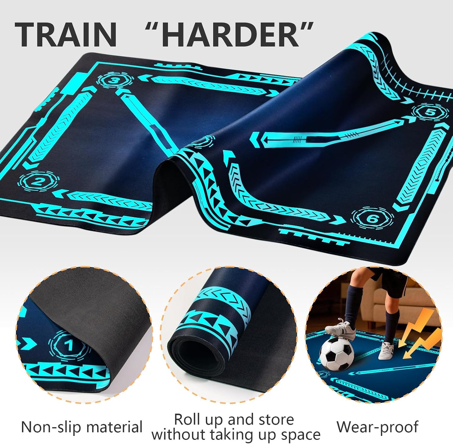 Soccer training mat,Soccer training equipment accessories for All Ages to Improve Speed Strength Agility and Coordination,Anti-Slip/Silent Mat