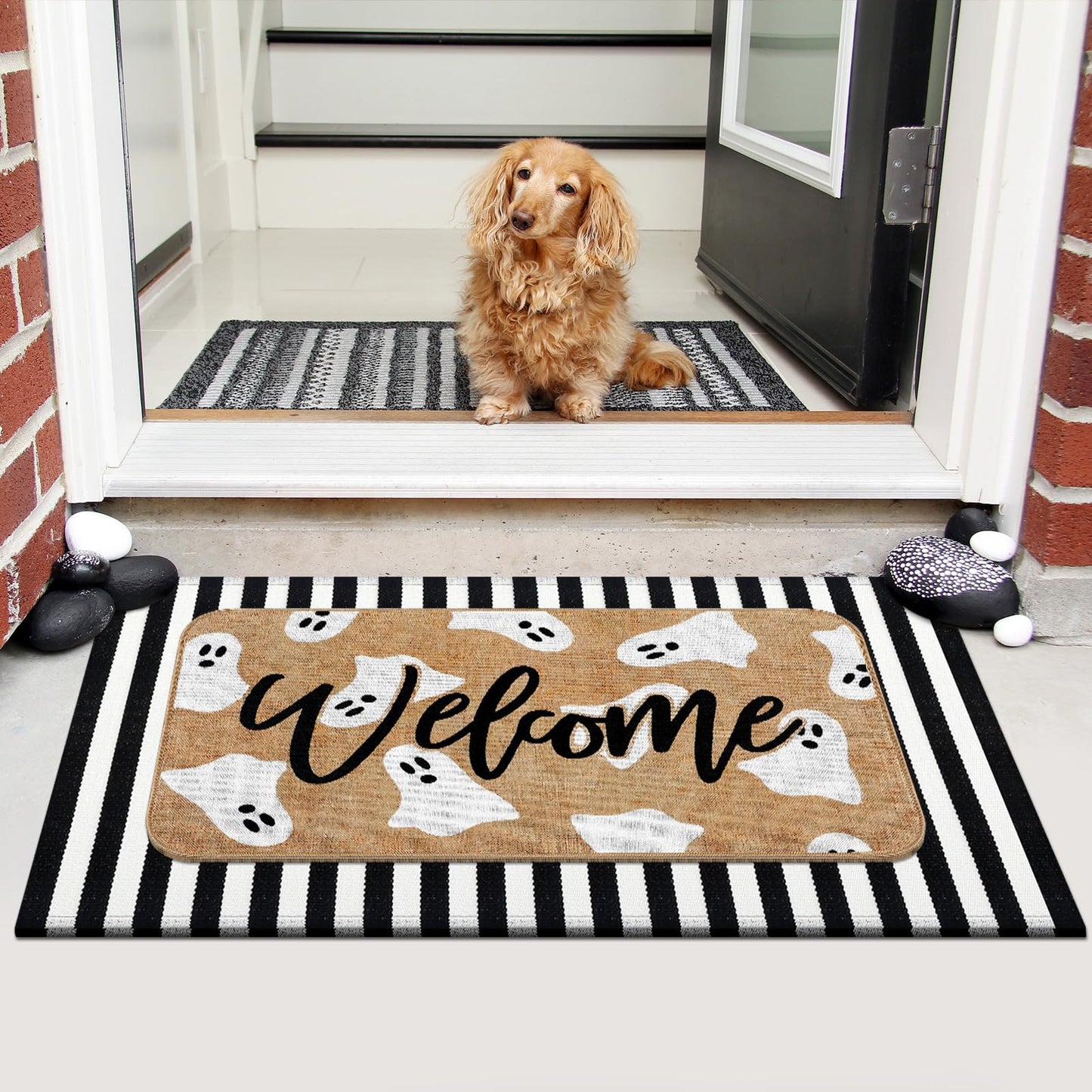 Tinideya 2 Pcs Halloween Door Mats Outdoor Layered Ghost Front Door Mat