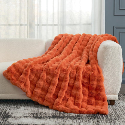 Cozy Bliss Faux Fur Throw Blanket for Couch, Fuzzy Soft Plush Thick Bubble Blanket for Sofa Bedroom Living Room, 50 * 60 Inches Tie Dye Pink