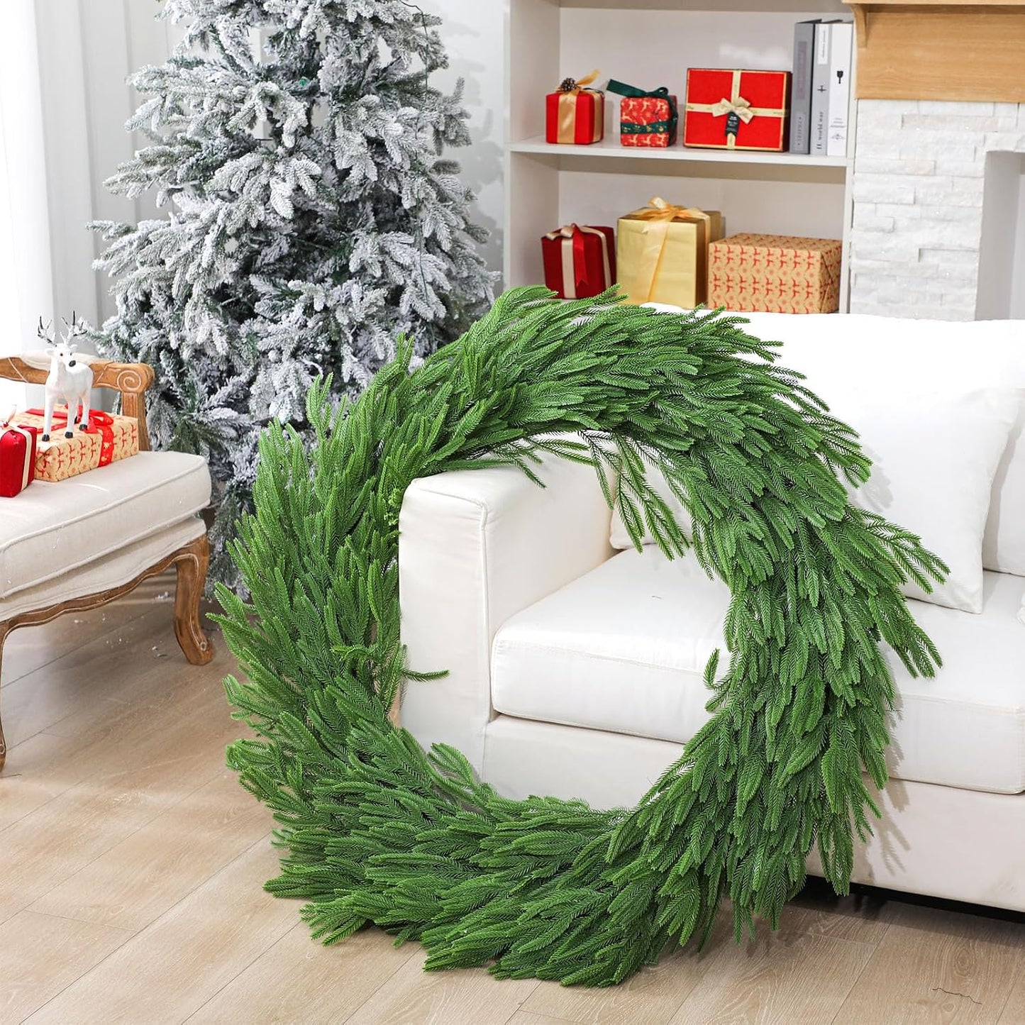 Wavwavw 48" Christmas Large Norfolk Pine Wreath for Front Door