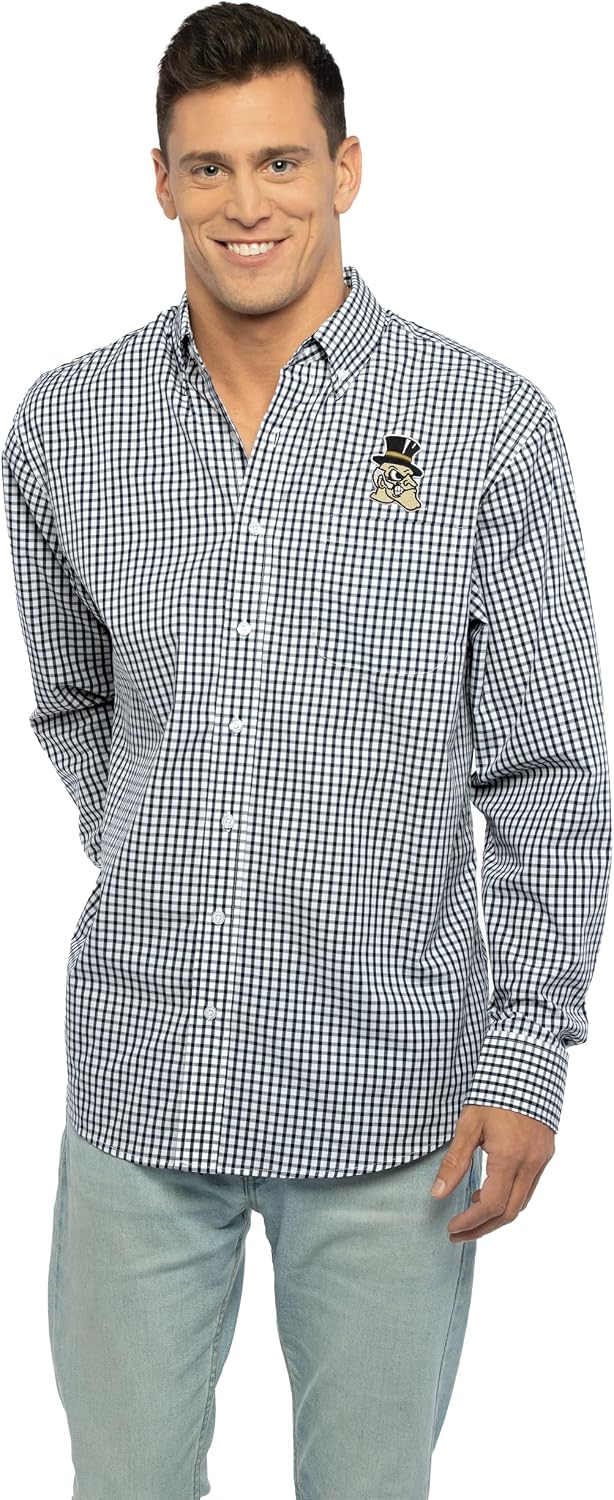 Vantage Men's Collegiate Easy-Care Long Sleeve Gingham Check Button Down Shirt