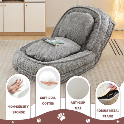 Upholstered Convertible Lounge Chair with 2 Soft Pillows