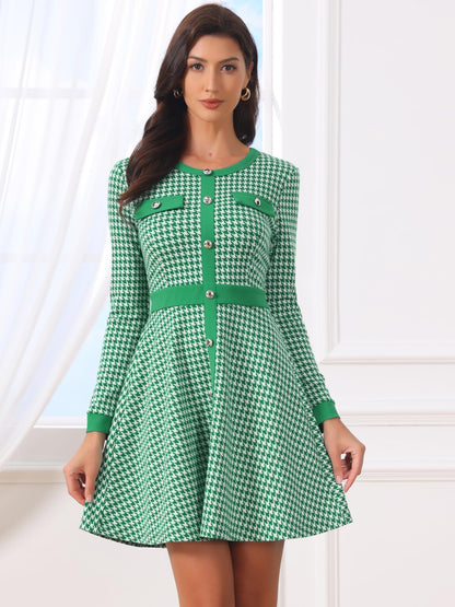 Allegra K Women's Houndstooth Plaid A-Line Elegant Business Work Dress