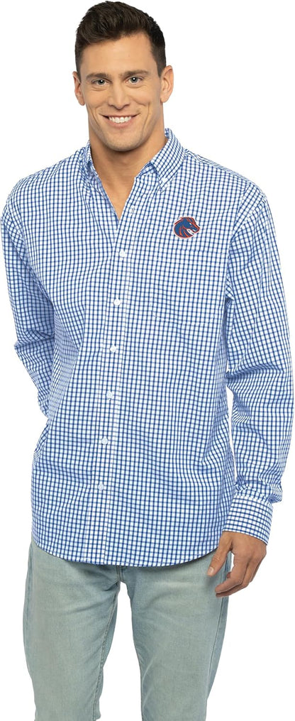 Vantage Men's Collegiate Easy-Care Long Sleeve Gingham Check Button Down Shirt