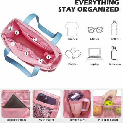 Pickleball Bag for Women Stylish Nylon Tote Fits 2 Paddle, Ball, Gear, Utility Shoulder Handbag for Sports