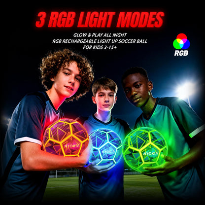 Rechargeable Light Up Soccer Ball Size 5 Tri-Color Glow in Dark