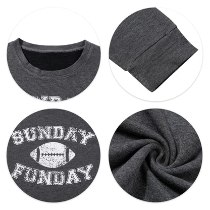 FLOYU Women Sunday Funday Sweatshirt Cute Football Graphic Pullover Game Day Weekend Tops Casual Football Season Shirt