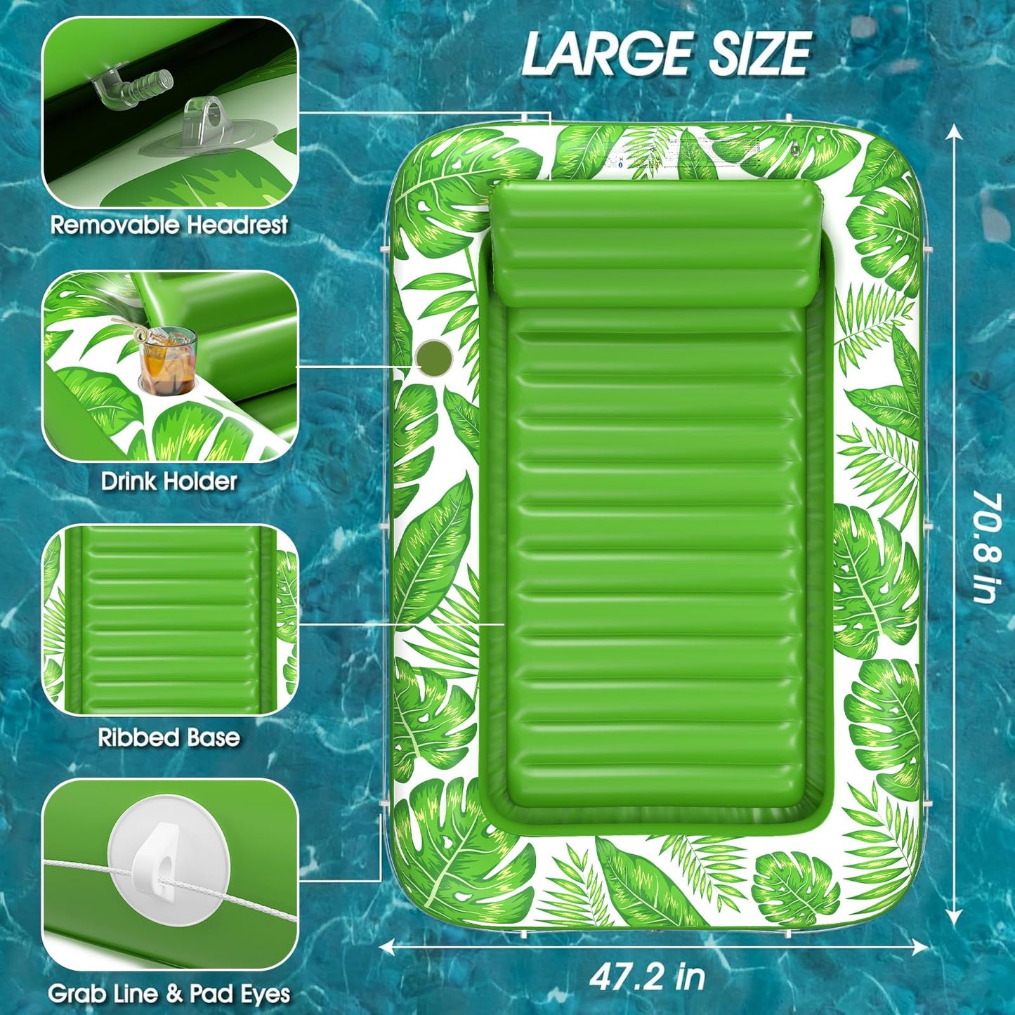 Inflatable Tanning Pool Lounger Float - Jasonwell 4 in 1 Sun Tan Tub Sunbathing Pool Lounge Raft Floatie Toys Water Filled Tanning Bed Mat Pad for Adult Blow Up Kiddie Pool Kids Ball Pit Pool (L)