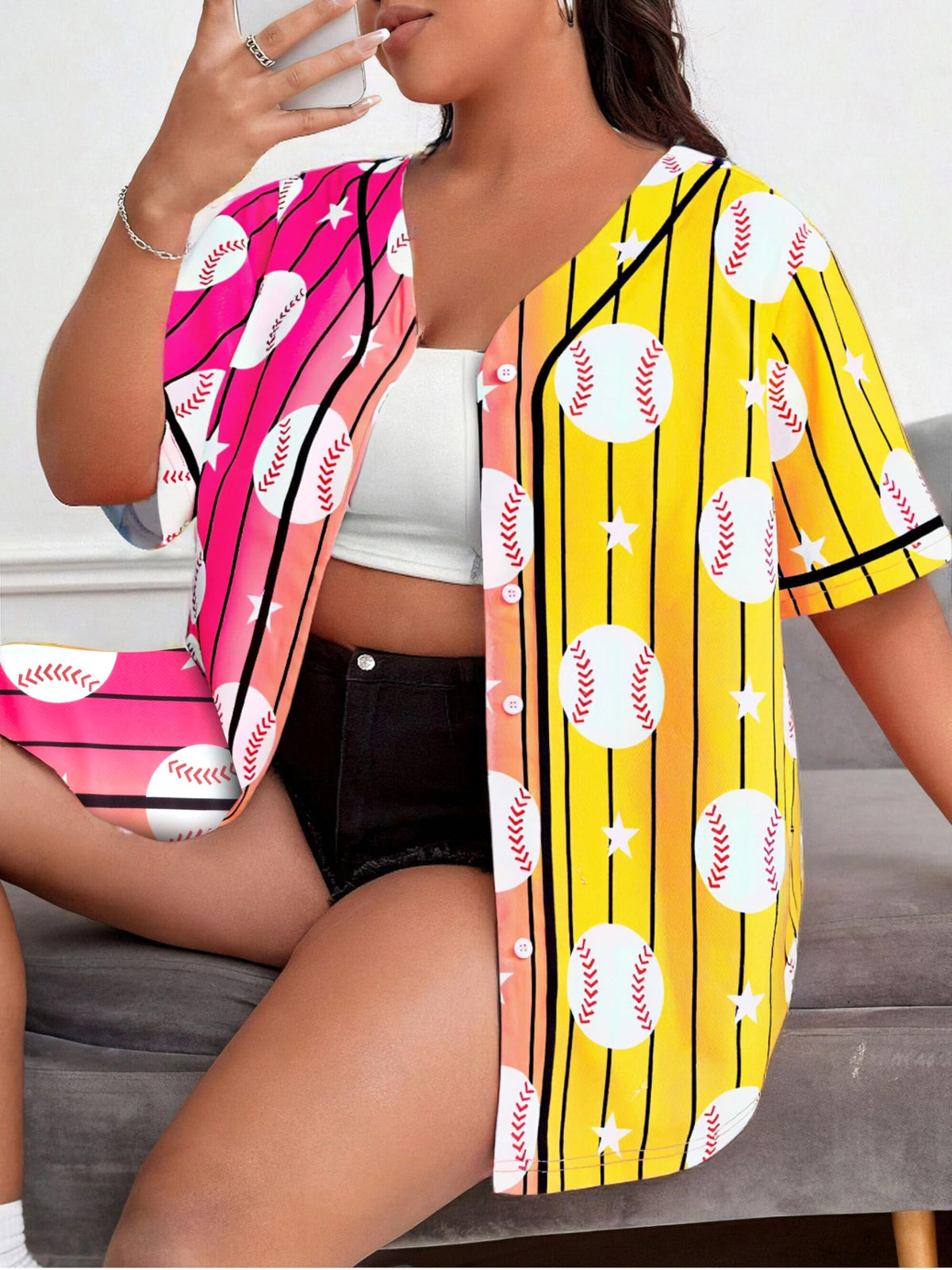Baseball Shirt Women Baseball Jersey Graphic Button Down Shirt Game Day Short Sleeve Tops