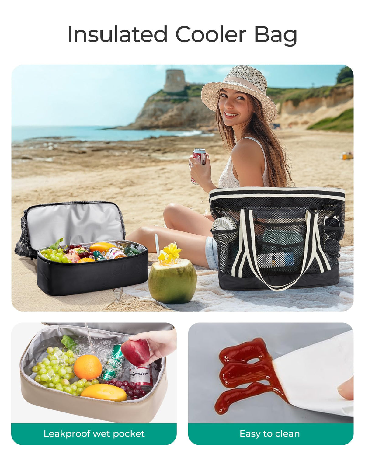 BAGSMART Beach Bag for Women, Large Beach Bag Swim Pool Bag