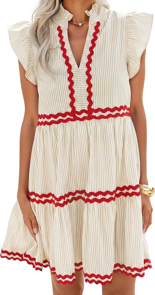 ZESICA Women's Casual Striped Mini Dress