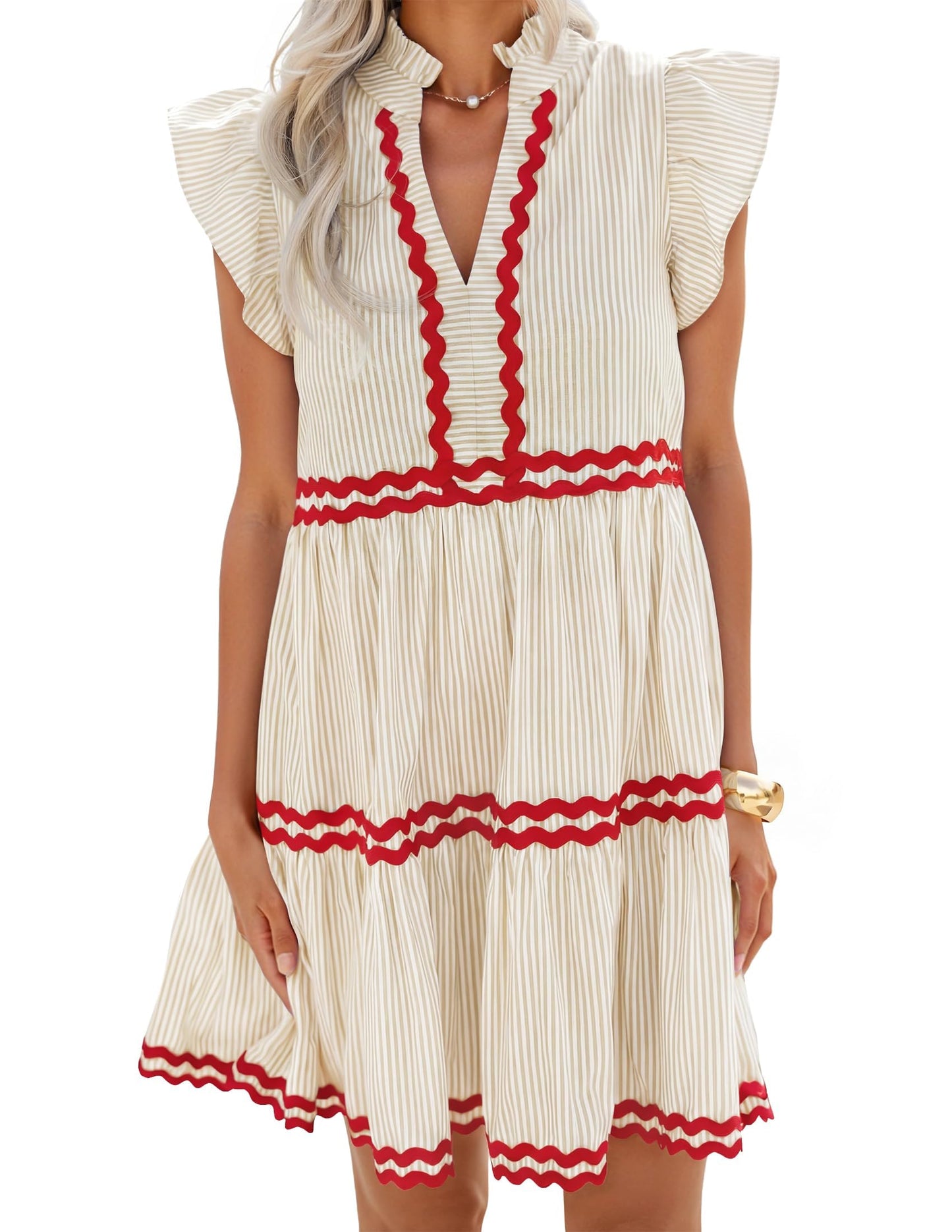 ZESICA Women's Casual Striped Mini Dress